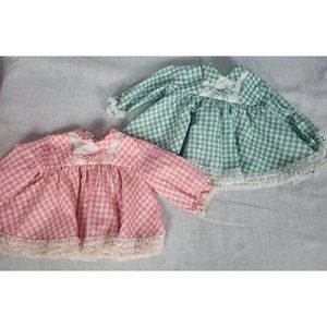 (2) Vintage Infant Girl  70s Blouses Sz 6-9mos Pink And Green Lace And Bows